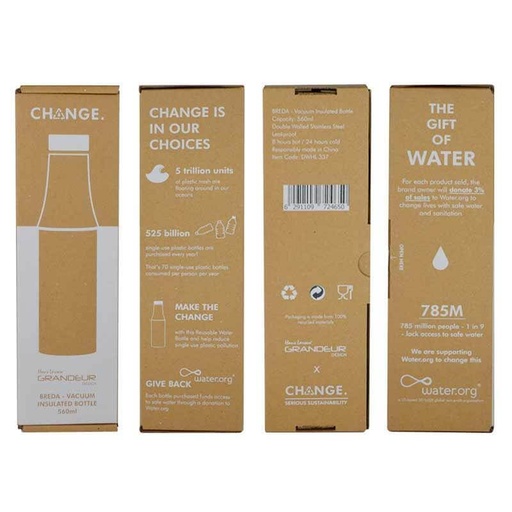 R- BREDA - CHANGE Collection Recycled Insulated Water Bottle - Grey