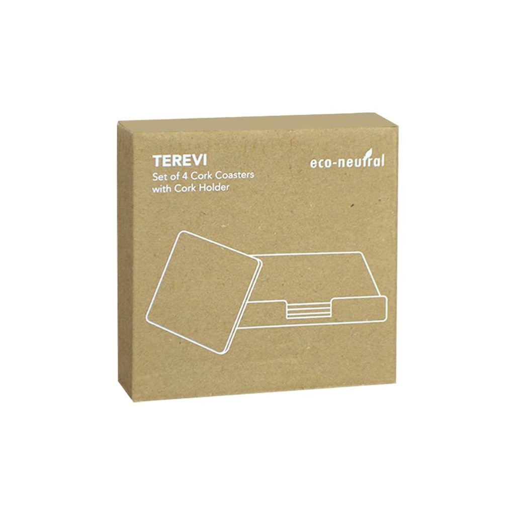 TEREVI - eco-neutral set of 4 Cork Coasters with Cork Stand