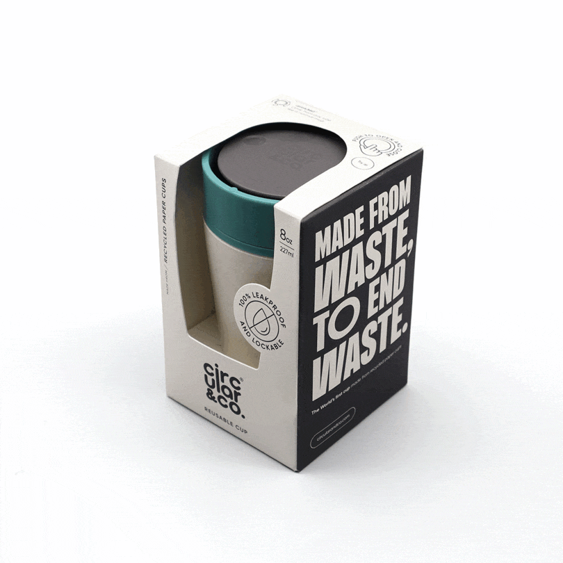 Circular Cup 8oz Chalk & Aquamarine Green