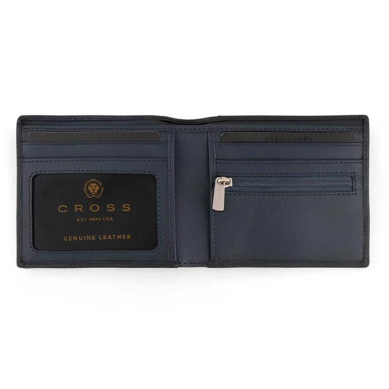 CROSS Pebble Leather 6CC Classic Fold Wallet with 6CC Cardholder - Navy Blue