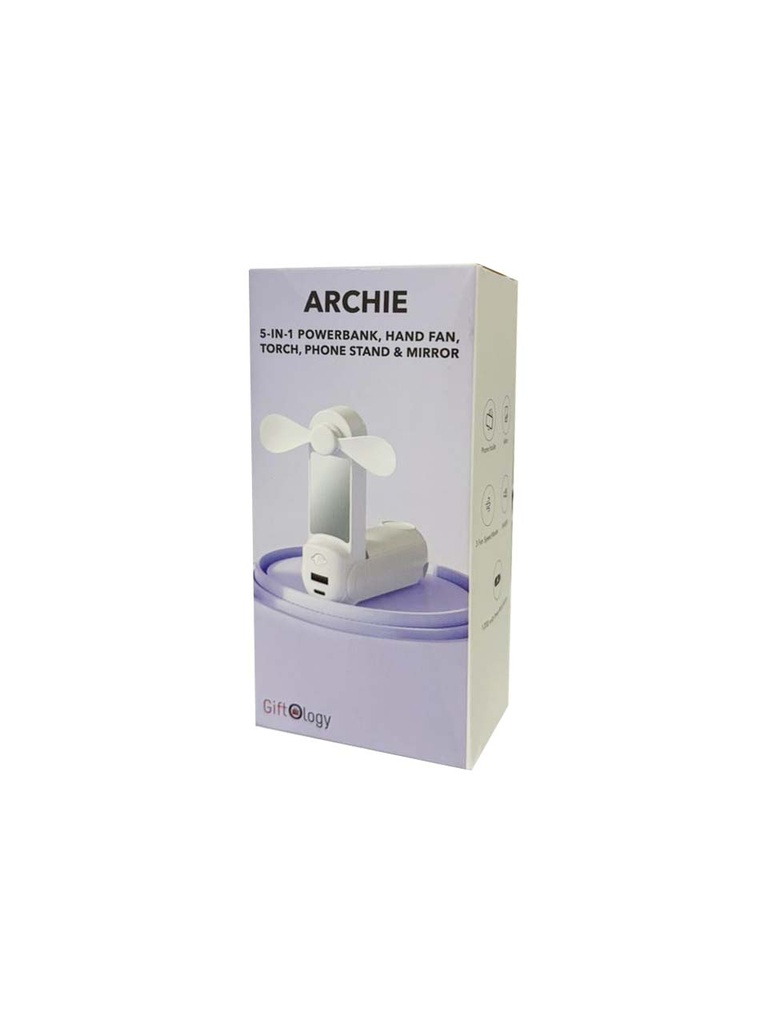 ARCHIE - Giftology 5-in-1 Powerbank Fan with Torch, Phone Holder & Mirror