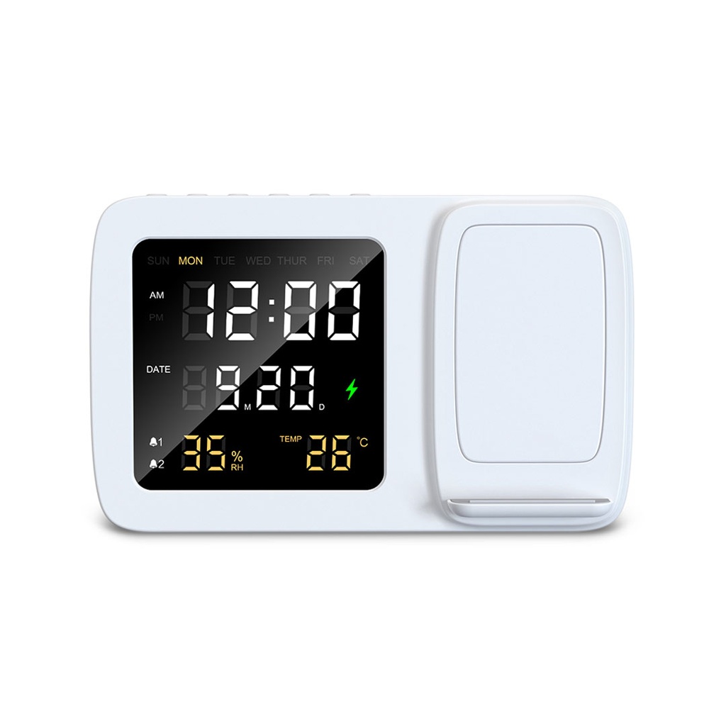RISE - Giftology Digital Alarm Clock Wireless Charger - White