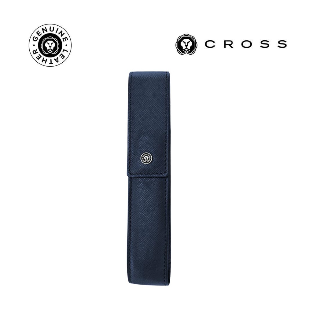CROSS Leather Single Pen Case with Flap - Navy Blue
