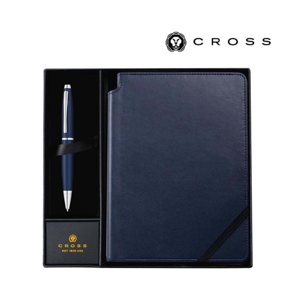 Cross Calais™ Metallic Blue Ballpoint Pen with Classic Blue Journal Gift Set
