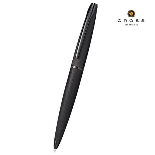 [WICR 5391] Cross ATX® Brushed Black with Machine-Turned Diamond Pattern Engraving with Polished Black PVD Appointments Ballpoint Pen (Blue Ink)